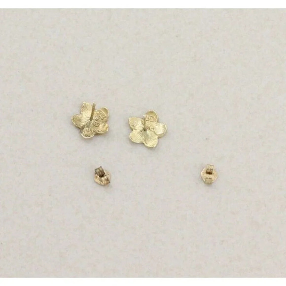 10k Yellow Gold Plumeria Flower Earrings Stud Post - Picture 6 of 8